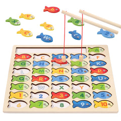 Diaodey wooden magnetic fishing game showing letter fish for early literacy learning