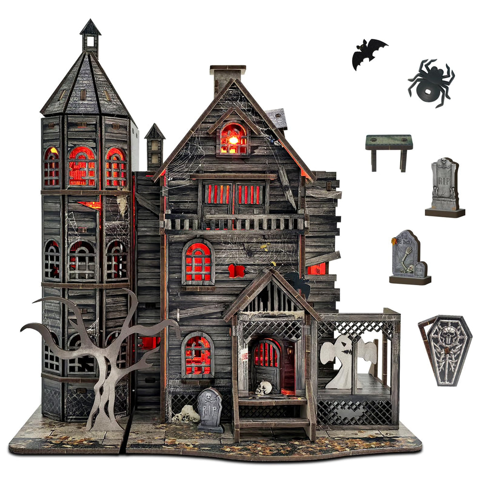 Dibetoy haunted house kit components for easy assembly and spooky display.