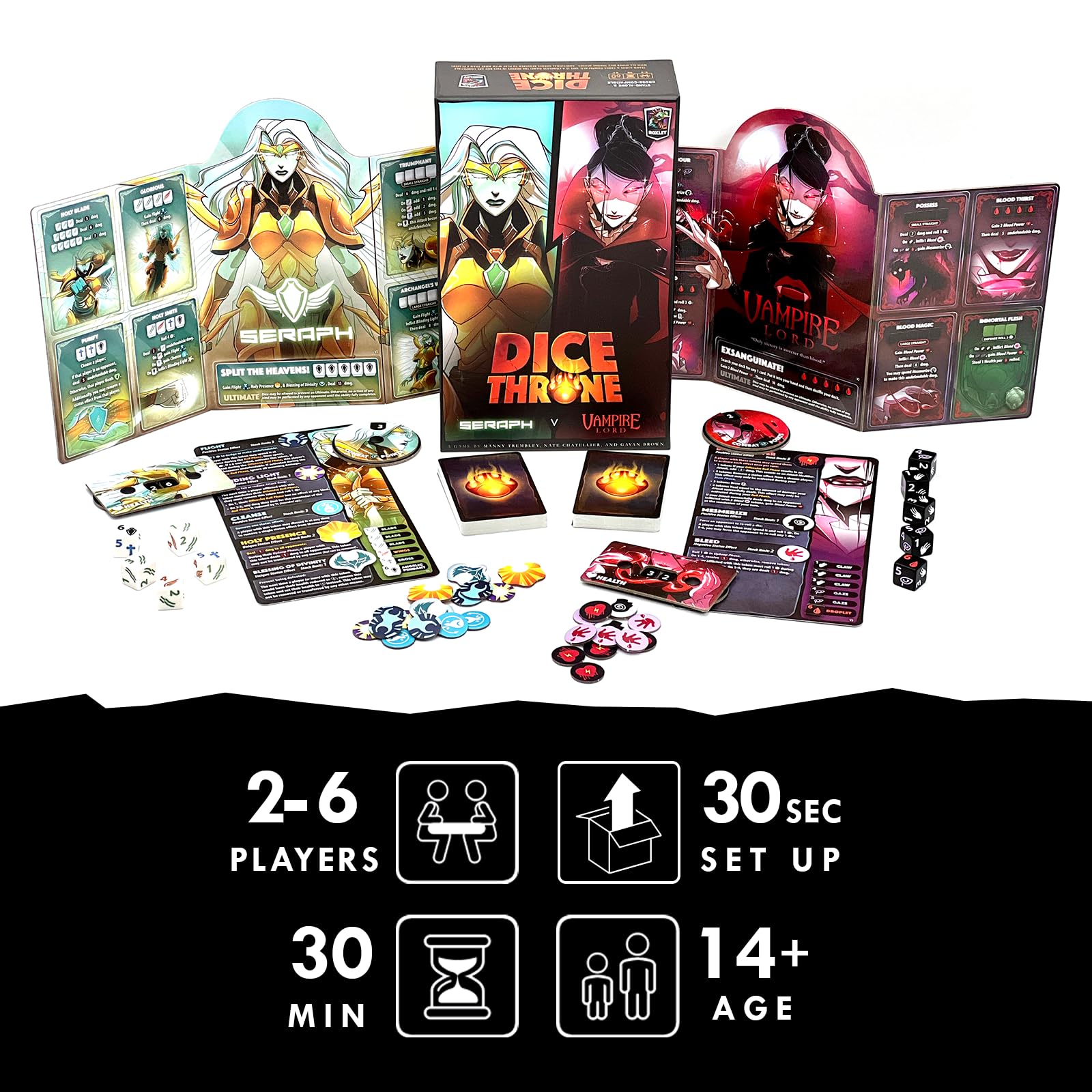 Dice Throne ability cards and tokens for tracking effects