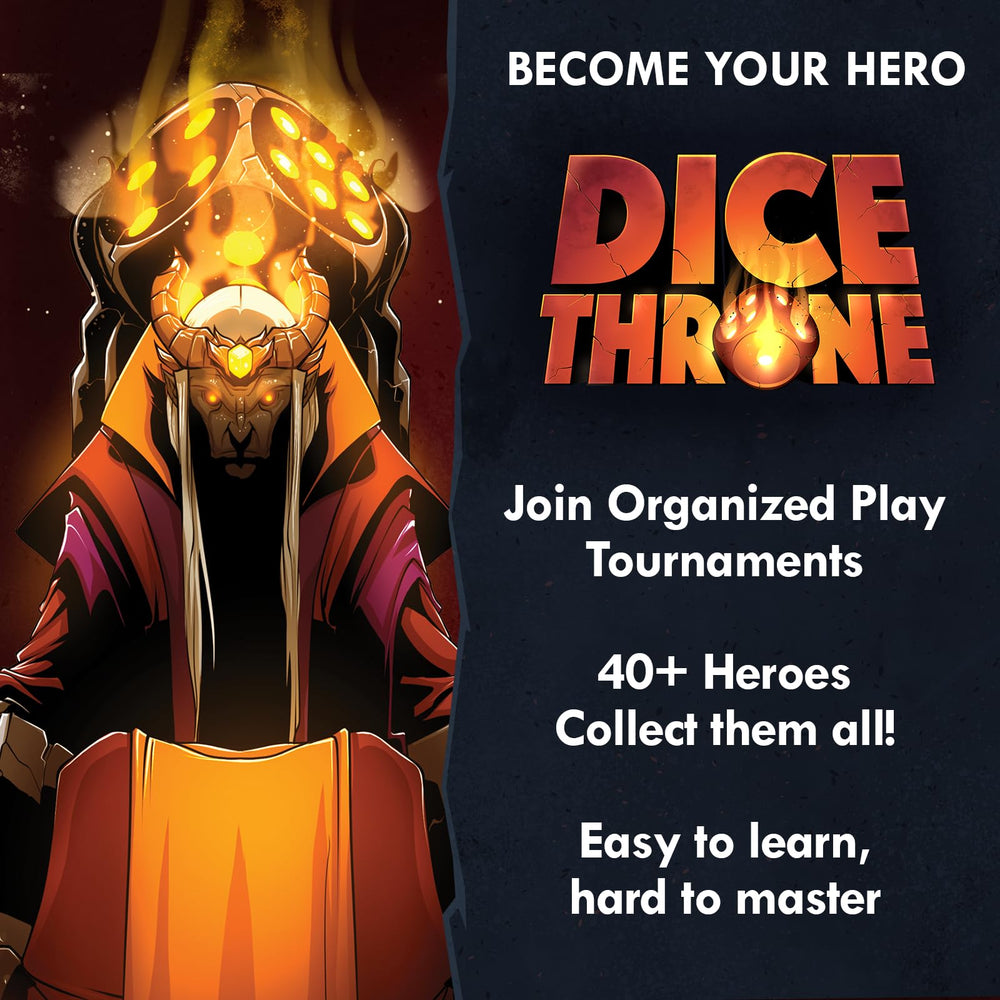 Dice Throne compact two-hero box on a ready-to-play setup.