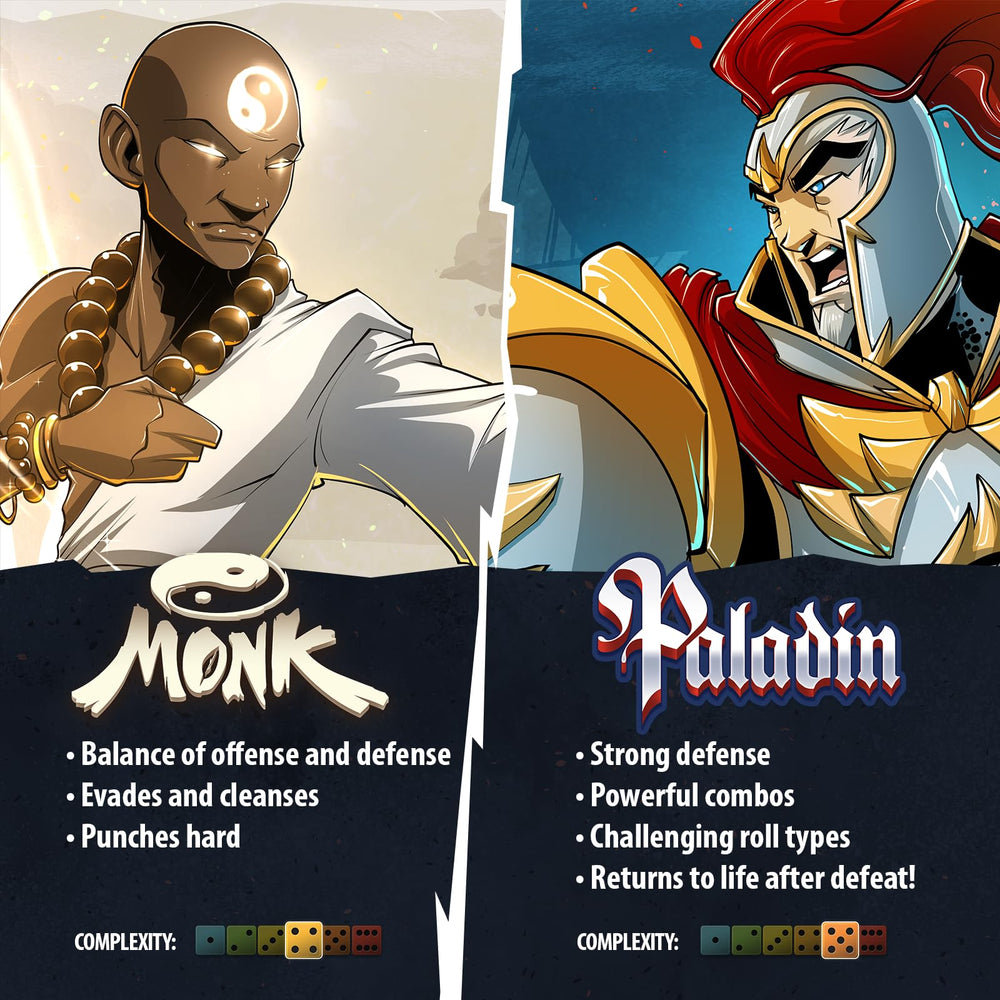 Dice Throne full-color rulebook and tokens for easy setup.