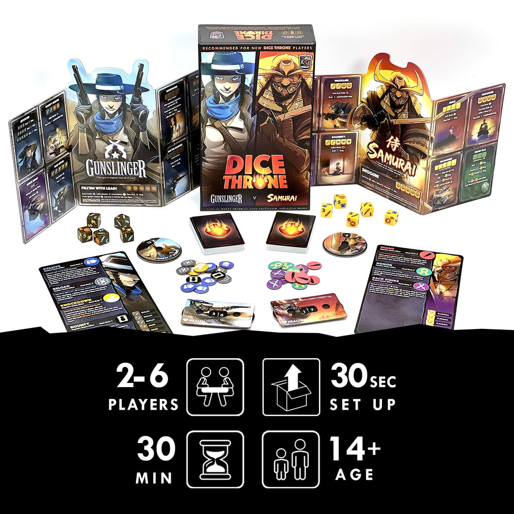 Dice Throne Samurai dice and tray for a strategic head-to-head