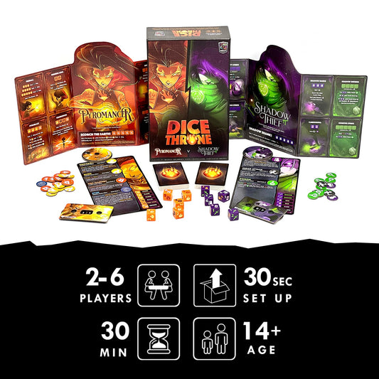 Dice Throne Shadow Thief dice and ability cards highlight stealthy strategy during play