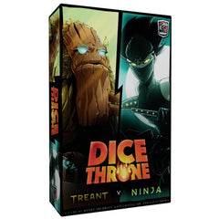 Dice Throne two-hero box cover showing Treant and Ninja for fast duels