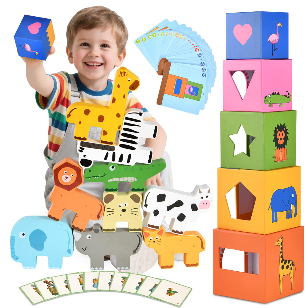 DICROON Montessori stacking tower invites cooperative play and develops early spatial skills.
