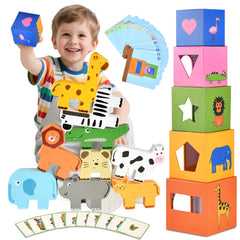 DICROON Montessori stacking tower invites cooperative play and develops early spatial skills.