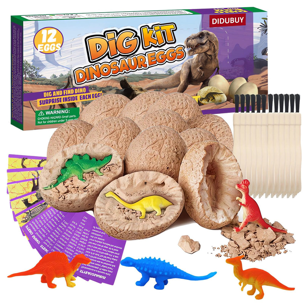 DIDUBUY Easter Dino Eggs Dig Kit box with 12 colorful eggs ready for discovery.
