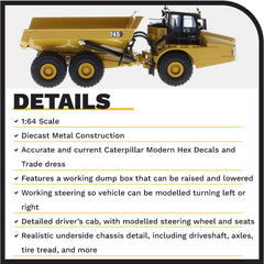 Diecast Masters Cat 745 detailed cab features authentic signage and precise detailing
