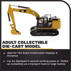 Diecast Masters Caterpillar 320F L interior cab reveals detailed cockpit for realistic display.