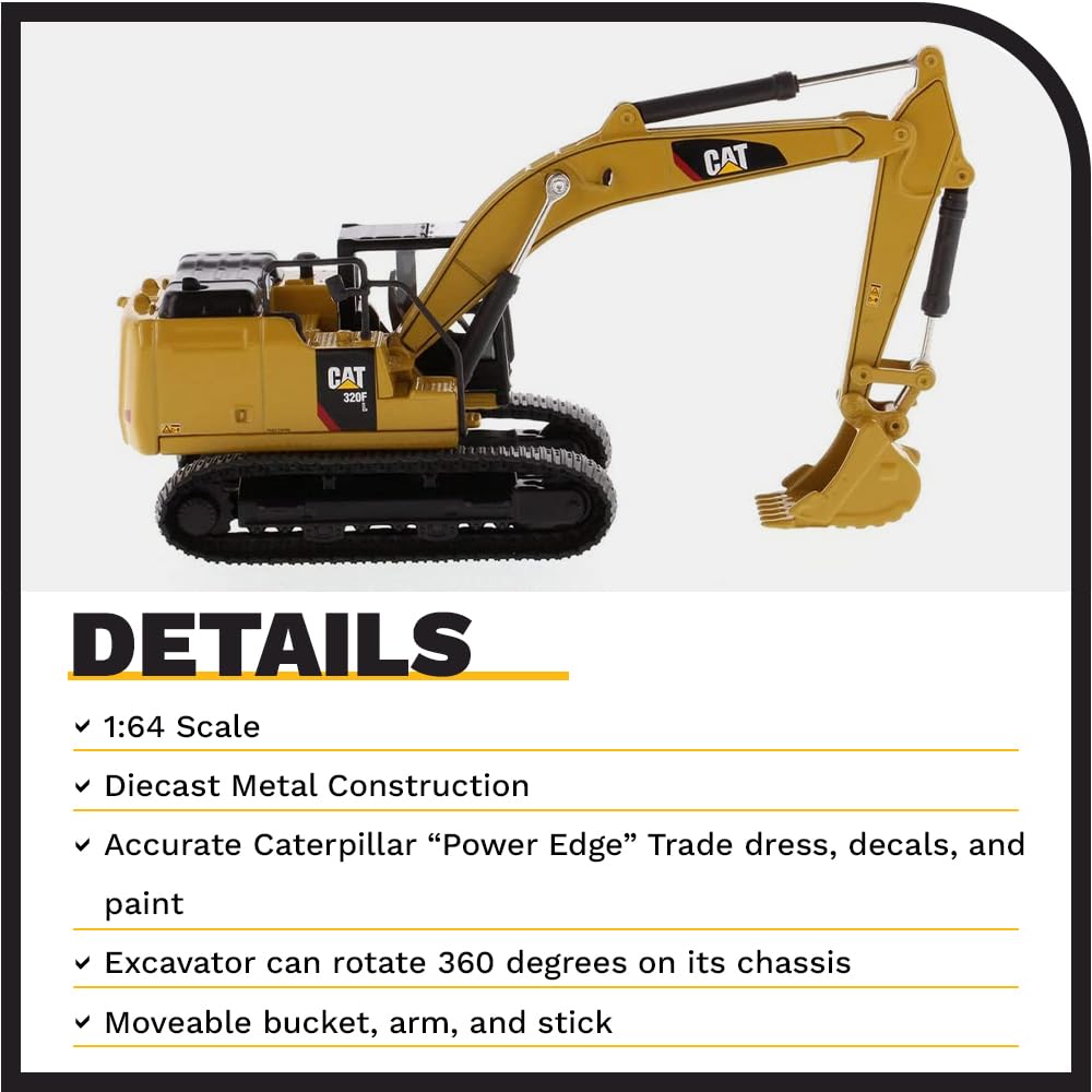 Diecast Masters Caterpillar 320F L tracks demonstrate free-rolling movement for posing.