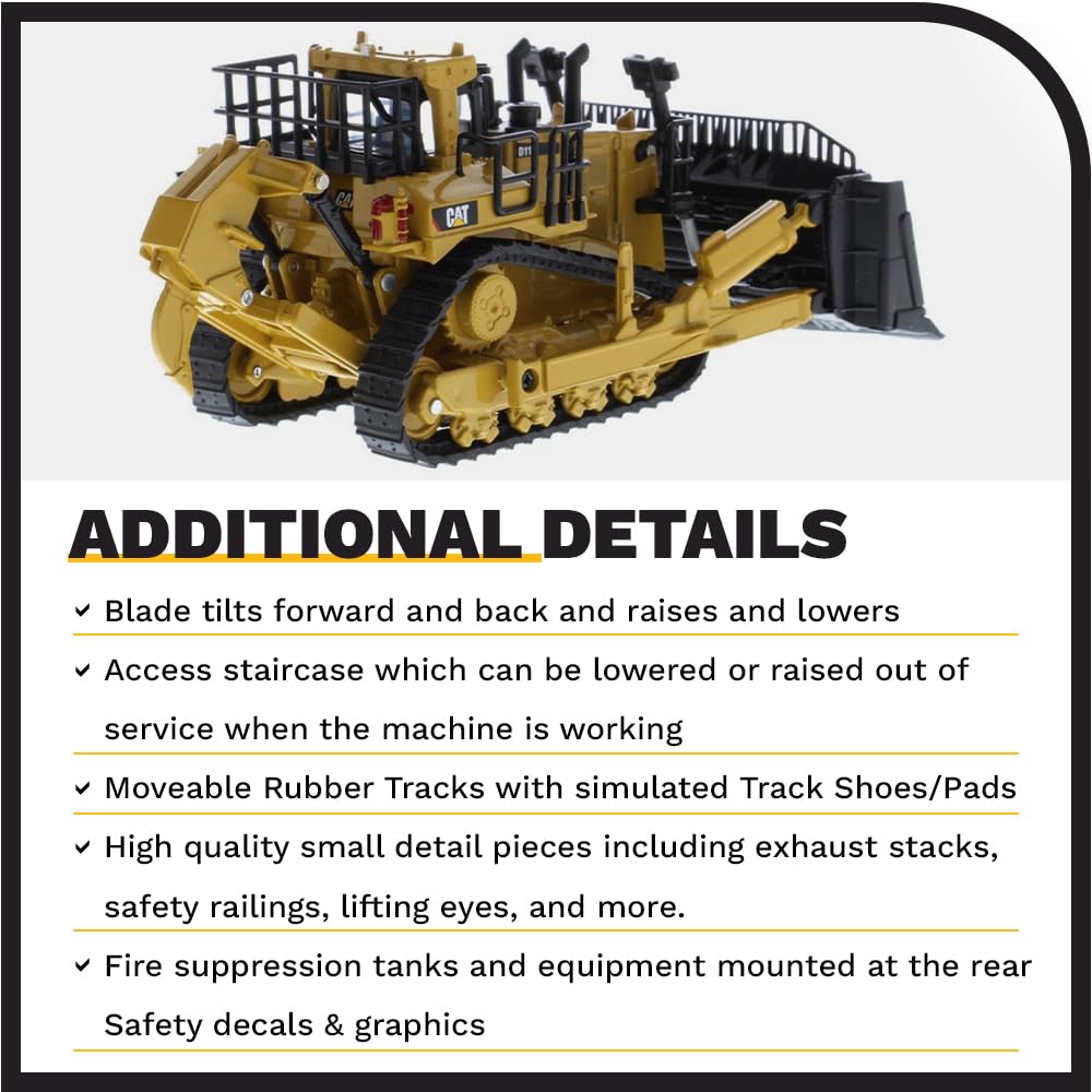 Diecast Masters CAT D11 dozer rear platform and powered ladder detail.