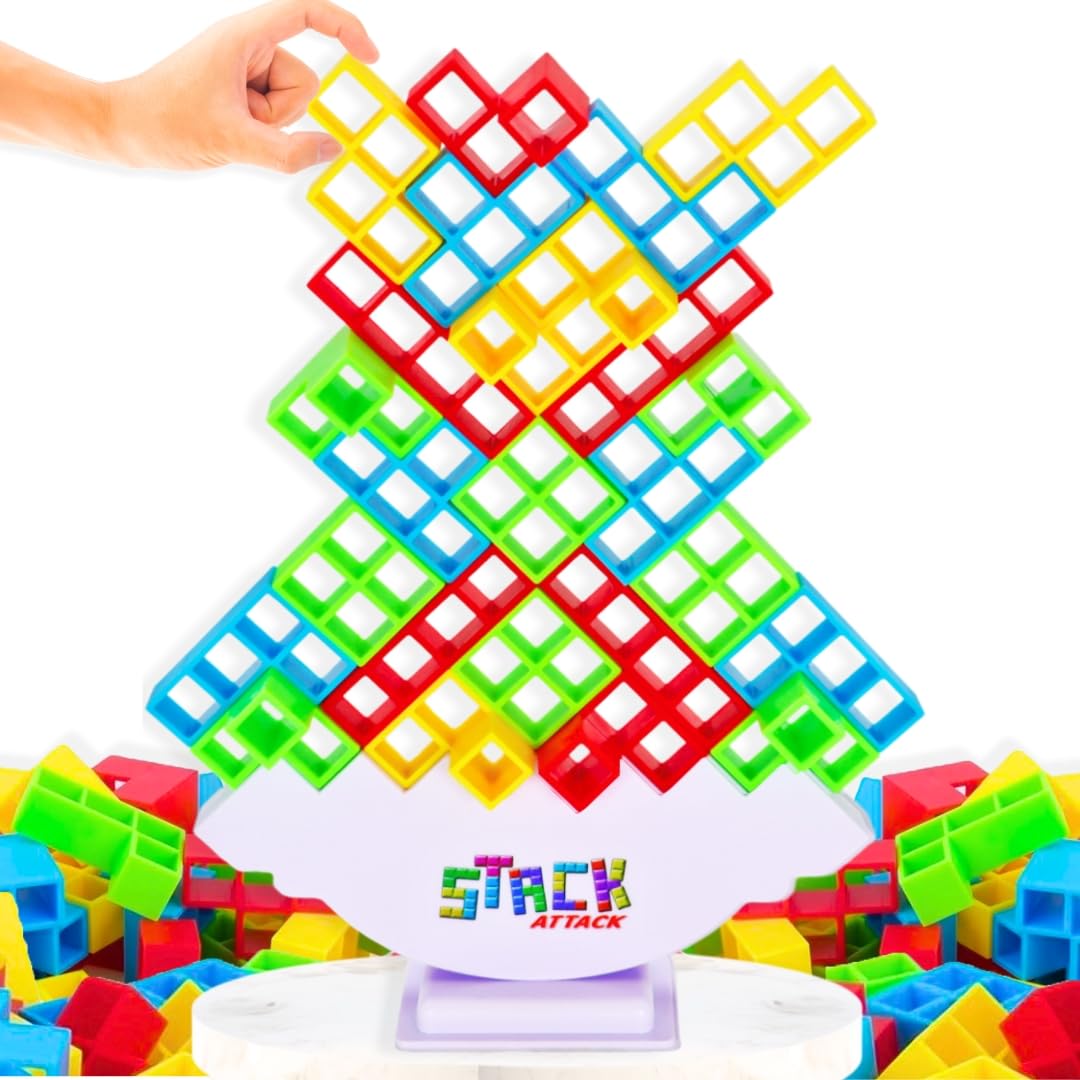 Diffy Toys Stack Attack wobble base in action for family balance play.