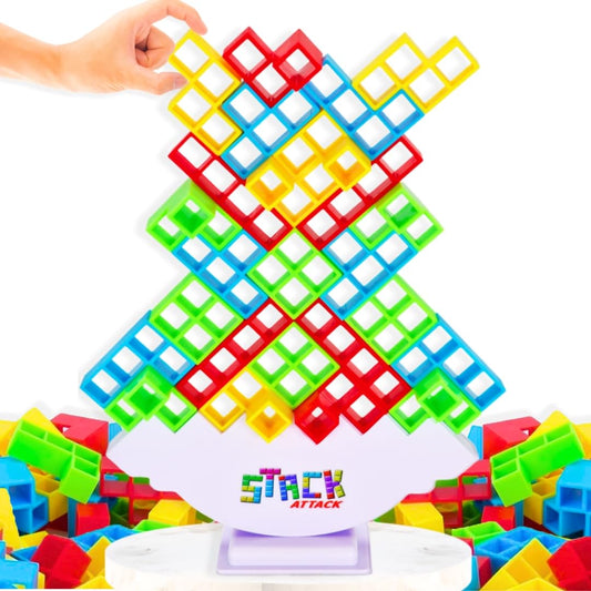 Diffy Toys Stack Attack wobble base in action for family balance play.