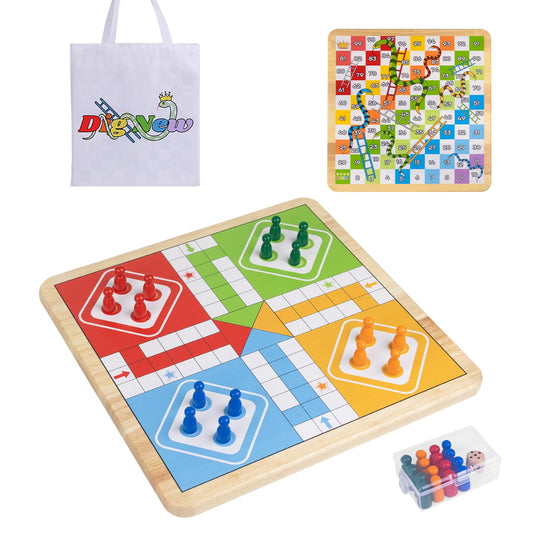 DigNew 12-inch wooden 2-in-1 board with Ludo side for strategic play.