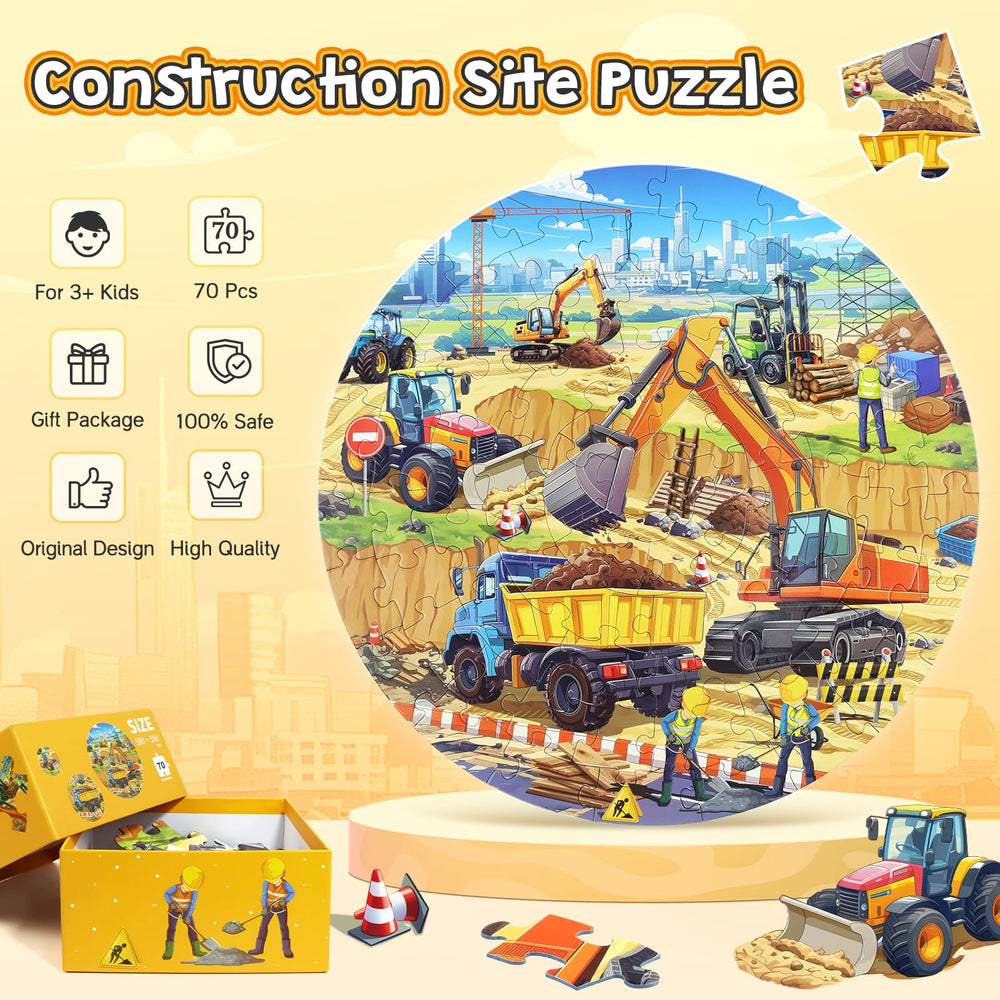 DIGOBAY 70-piece construction site puzzle supports motor skills and problem solving for kids