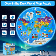 DIGOBAY glow world map puzzle day view highlights continents and landmarks for learning