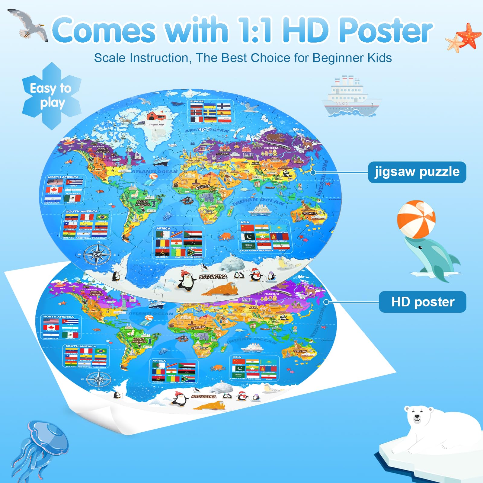 DIGOBAY glow world map puzzle durable cardboard for frequent family play