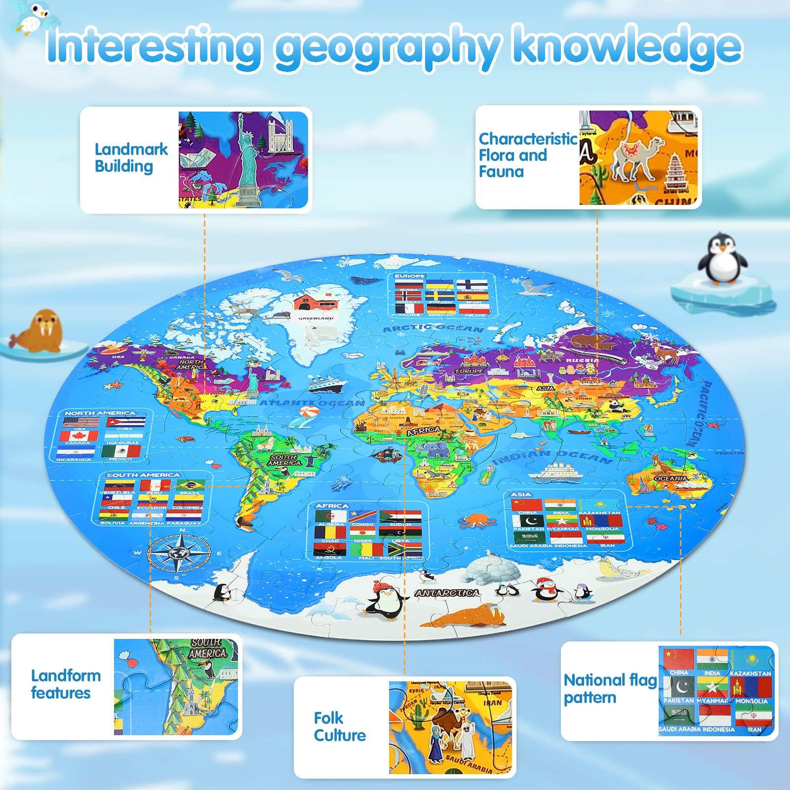 DIGOBAY glow world map puzzle round layout fits cozy floor sessions
