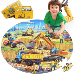 DIGOBAY round floor puzzle with 22.8-inch diameter invites immersive construction-site play for kids