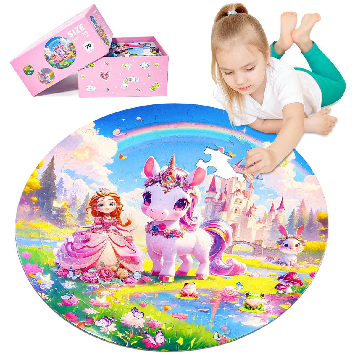 DIGOBAY unicorn princess puzzle circle view with sparkly unicorns promotes imaginative play