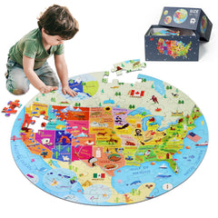 DIGOBAY USA map puzzle on the floor helps kids learn U.S. geography.