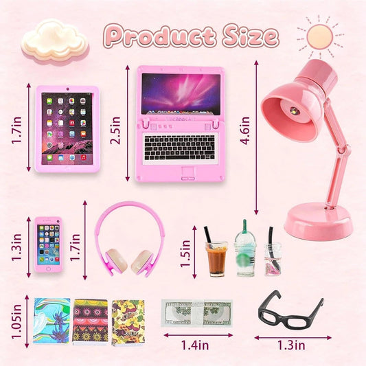 Diinokiy dollhouse mini tablet adds a stylish office setup.