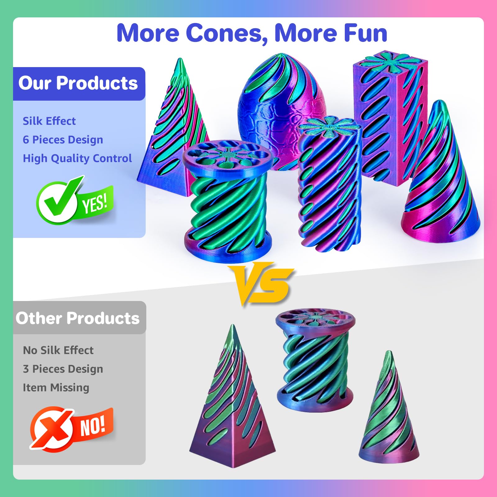 Dikale 6-pack spiral cone fidget set egg shape for calm focus on the go.