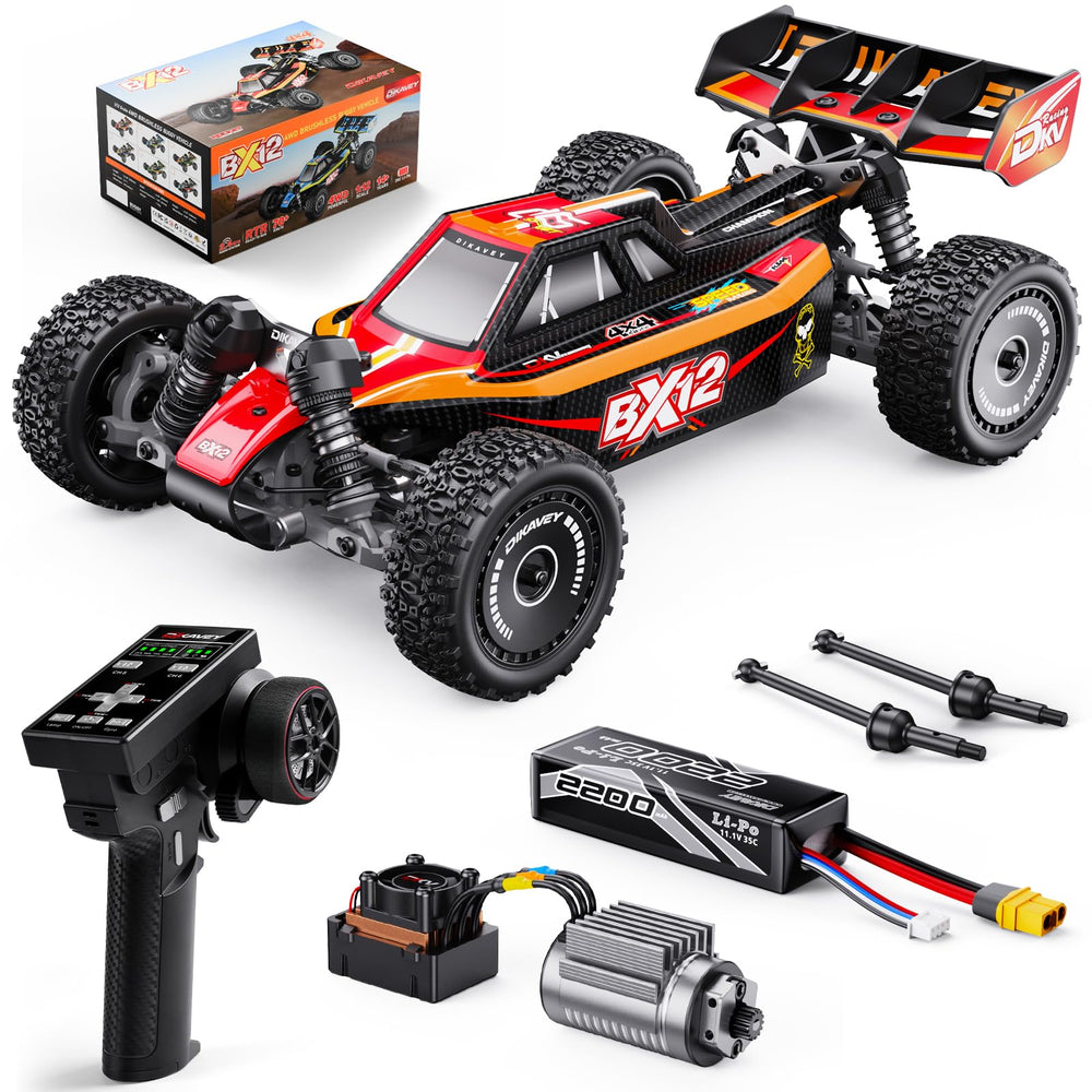 Dikavey 1/12 brushless RC car front view showing speed potential and sleek design.