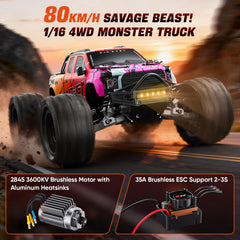 DIKAVEY RC truck rear view in gradient red, ready for dynamic bashing sessions.