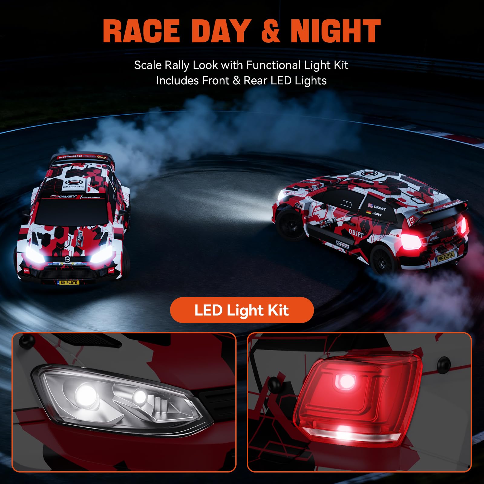 DIKAVEY lighting and exhaust effect demonstrating LEDs and realism for night visibility