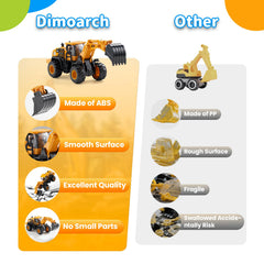 Dimoarch bulldozer toy truck supports tactile exploration on sand.