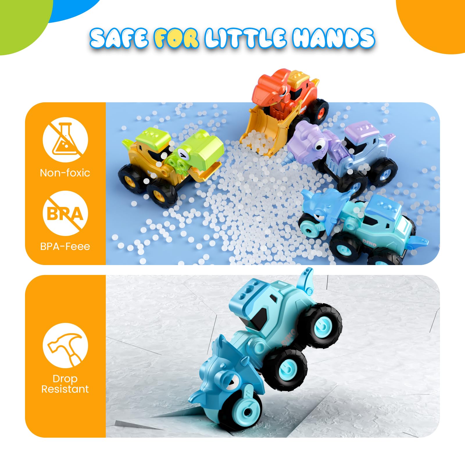 Dimoarch dino playset with four vehicles for cooperative pretend play