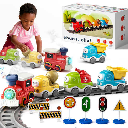 Dimoarch electric train set fire truck with magnetic cars for imaginative play