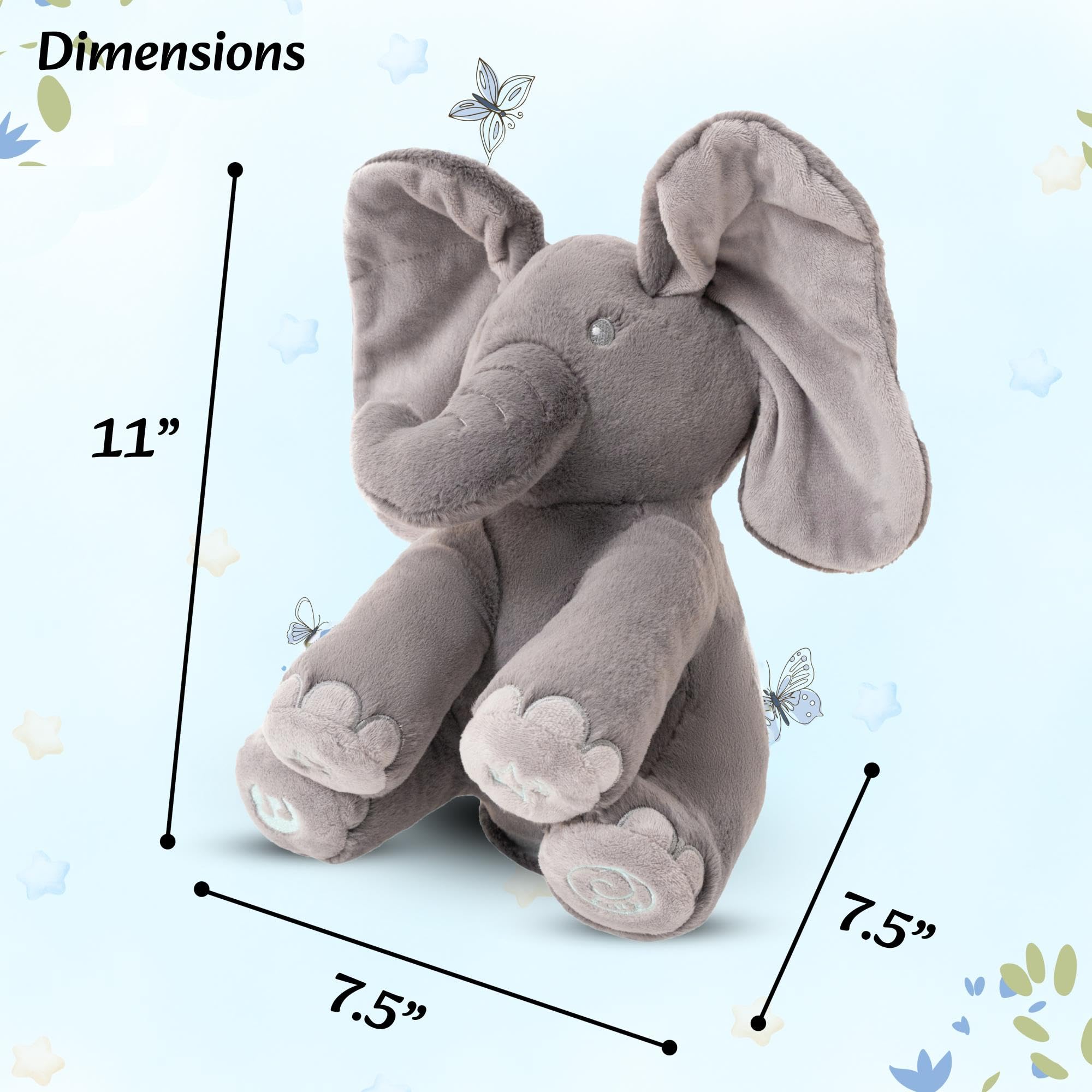 Dimple Emery elephant sings ABC song for babies' first melodies.