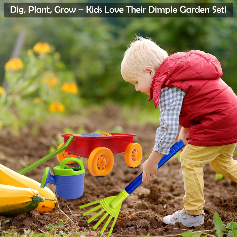 Dimple play set with non-slip handles held by a young gardener
