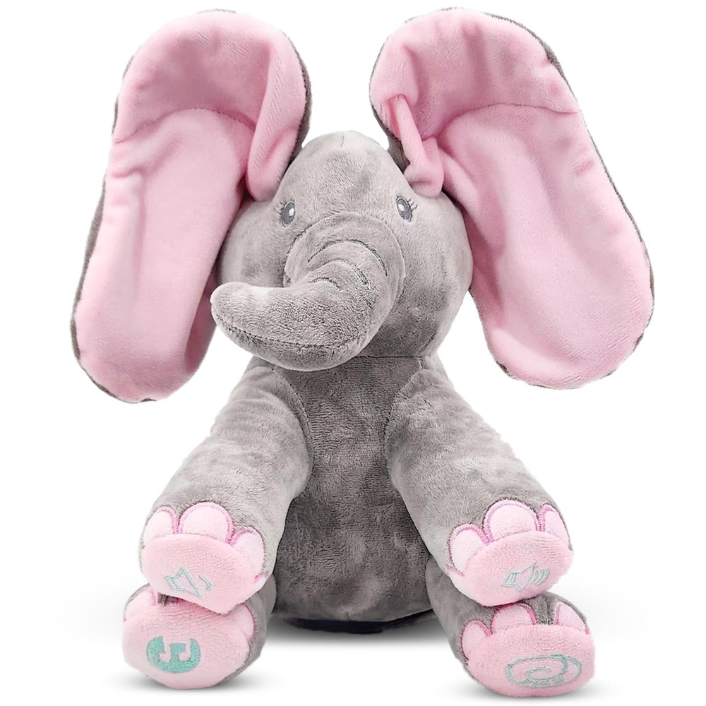Dimple Kaia peekaboo elephant front view boosts baby engagement with playful charm.