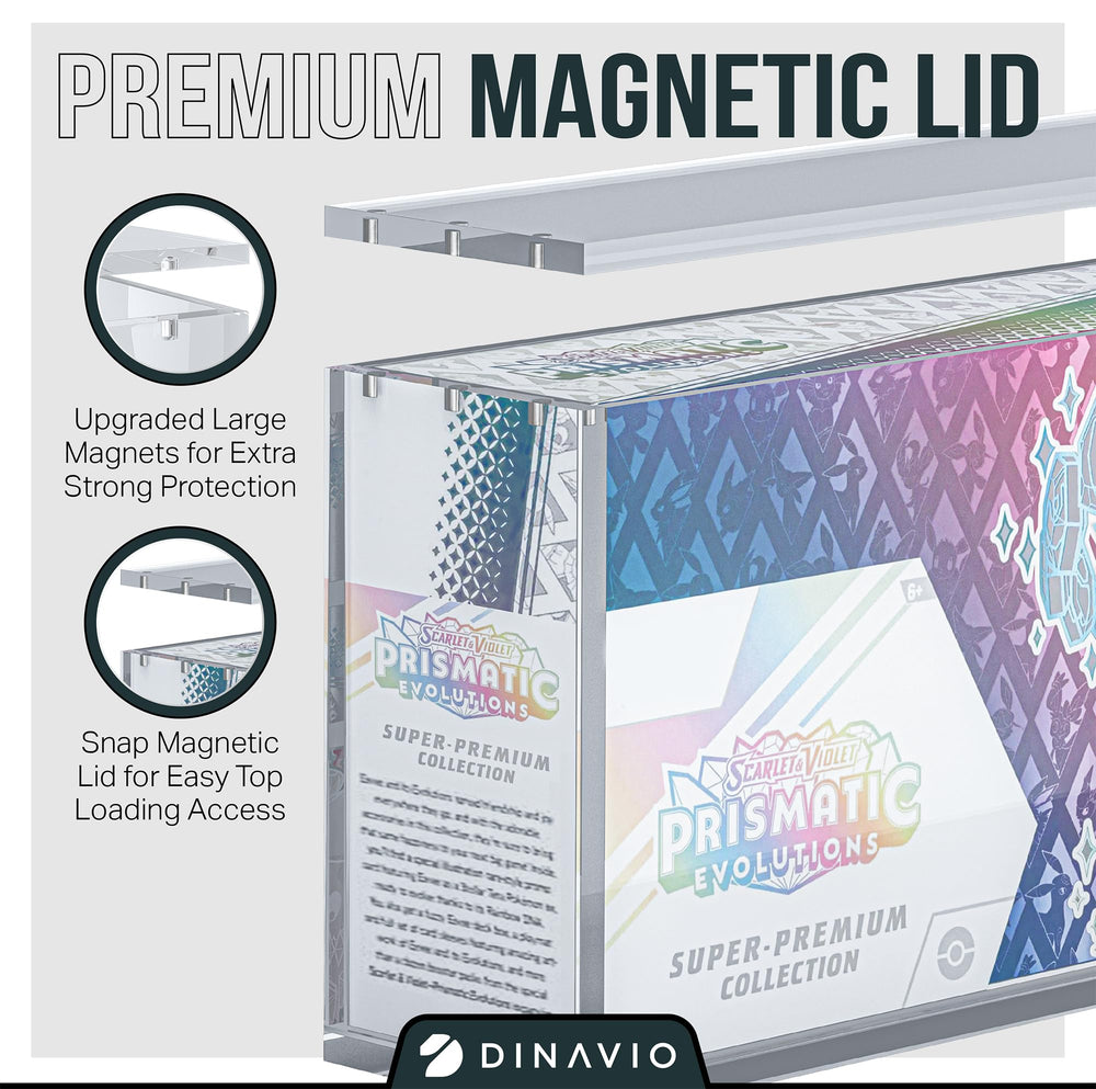 Crystal-clear acrylic offers pristine visibility of the Prismatic Evolutions SPC box.