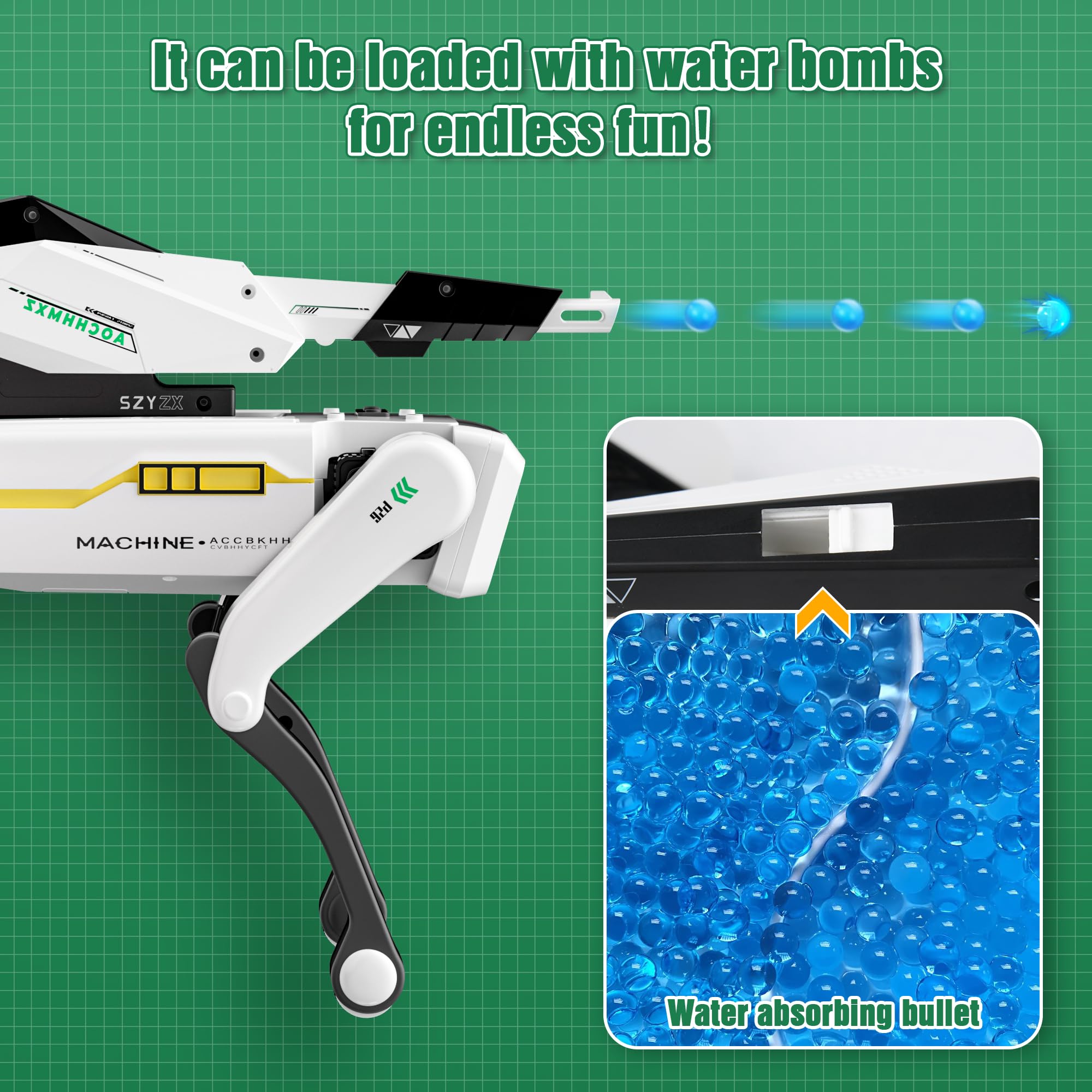 Dingdongwu Shoot Robot Dog 600mAh battery supports hours of playtime.