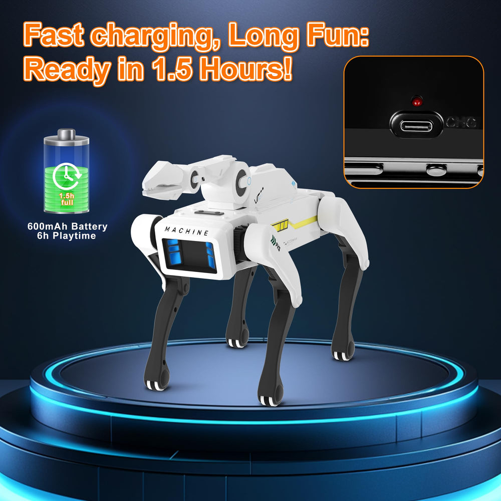 Dingdongwu Robot Dog charging via USB-C for quick play sessions.