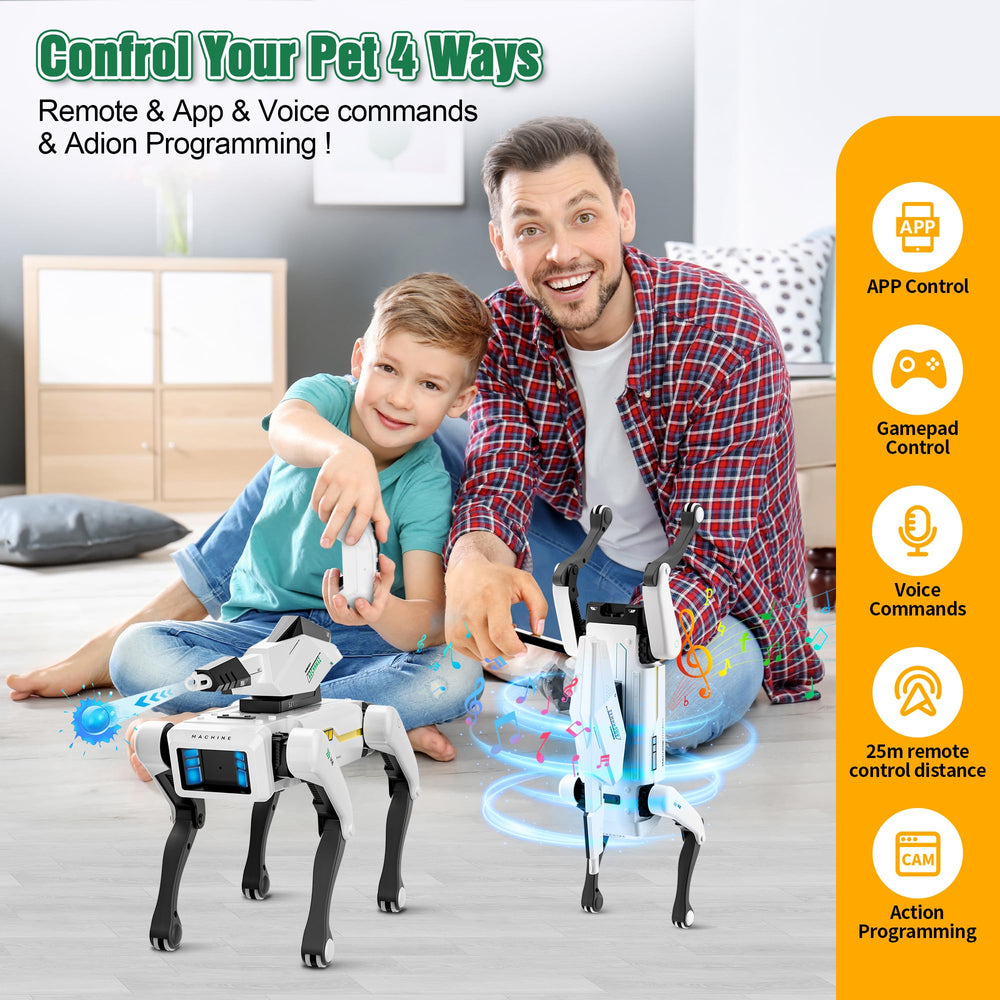 Dingdongwu Shoot Robot Dog voice-control image shows easy hands-free interaction for kids.