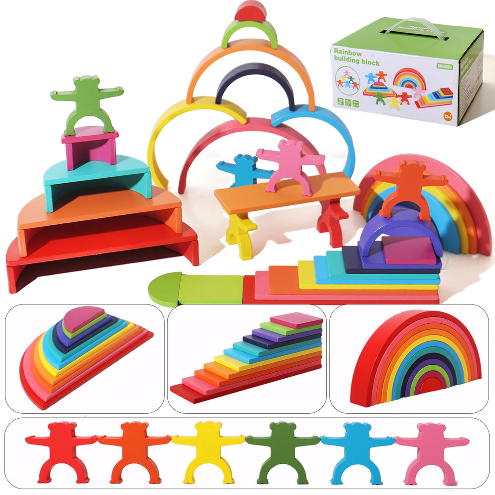 Dinhon rainbow stack blocks arranged for vibrant open-ended play and creative exploration
