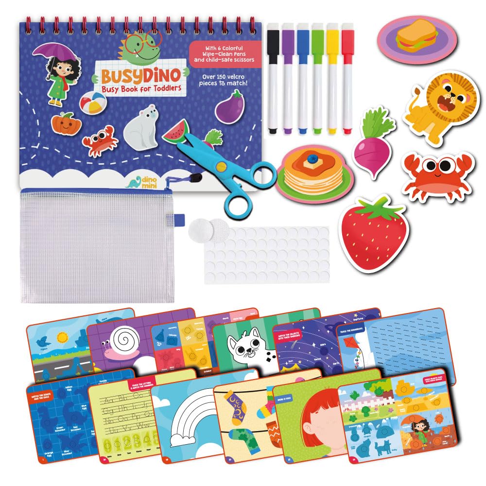 Dino Mini BusyDino Busy Book cover showing sturdy Montessori-inspired design for screen-free learning