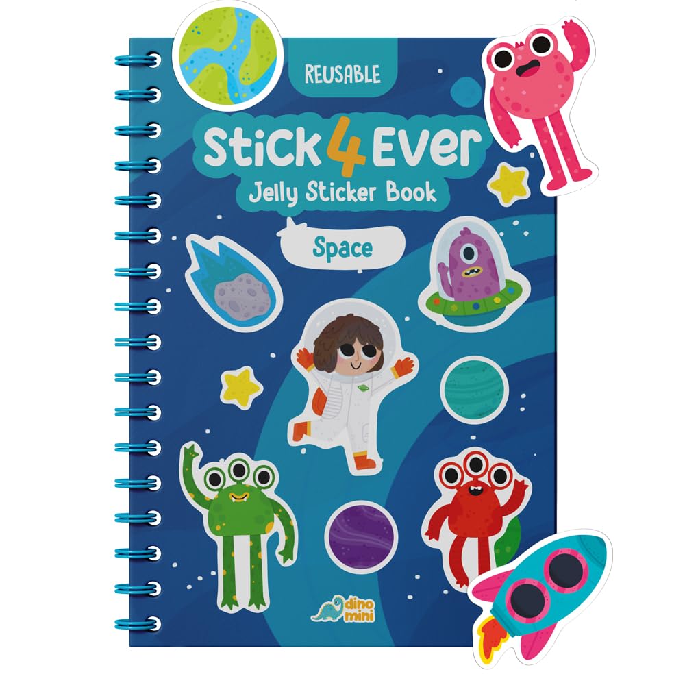 Dino Mini Stick4Ever jelly sticker book – space scene, mess-free fun for car trips.