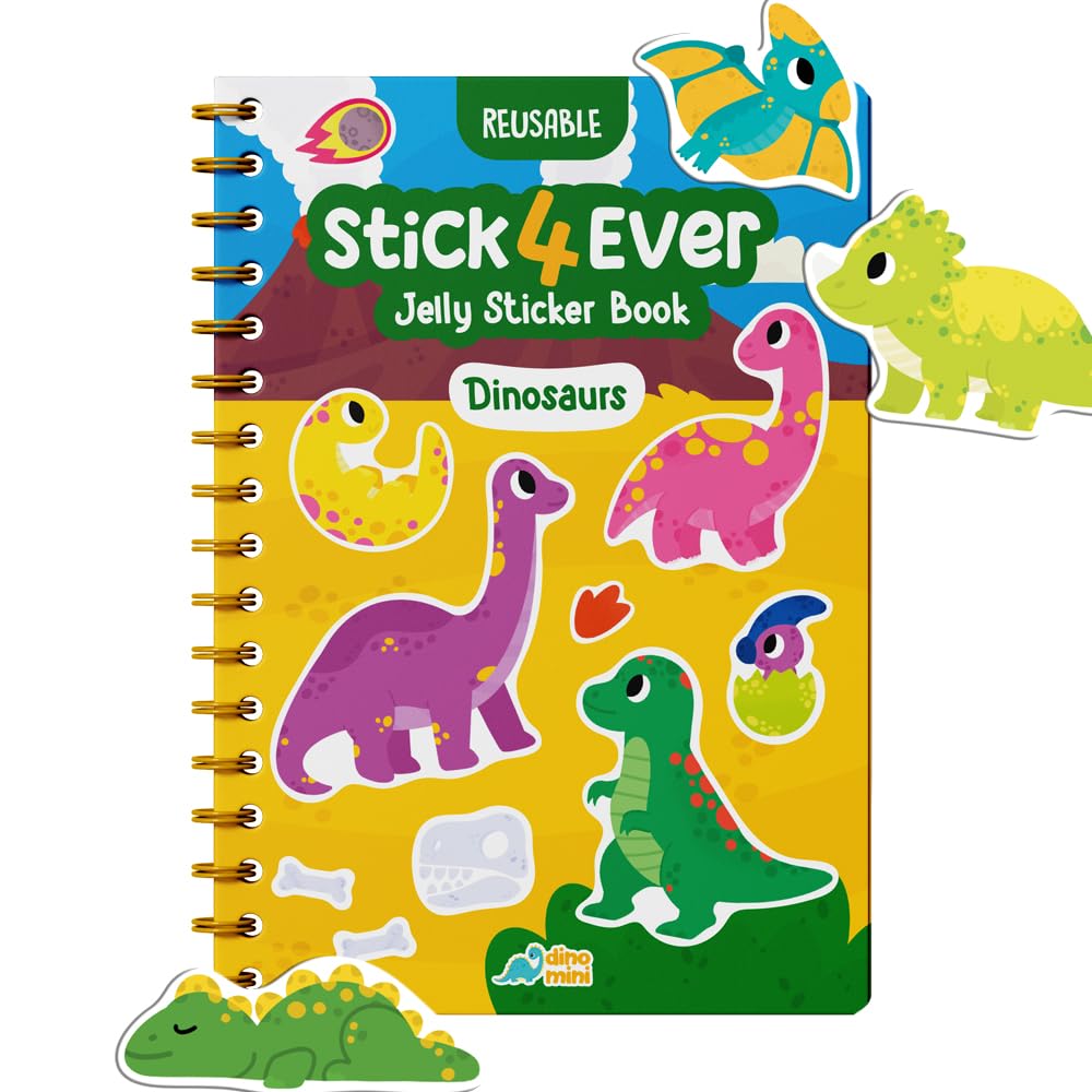 DINO MINI Stick4Ever Jelly Sticker Book with 50 reusable stickers for mess-free play.