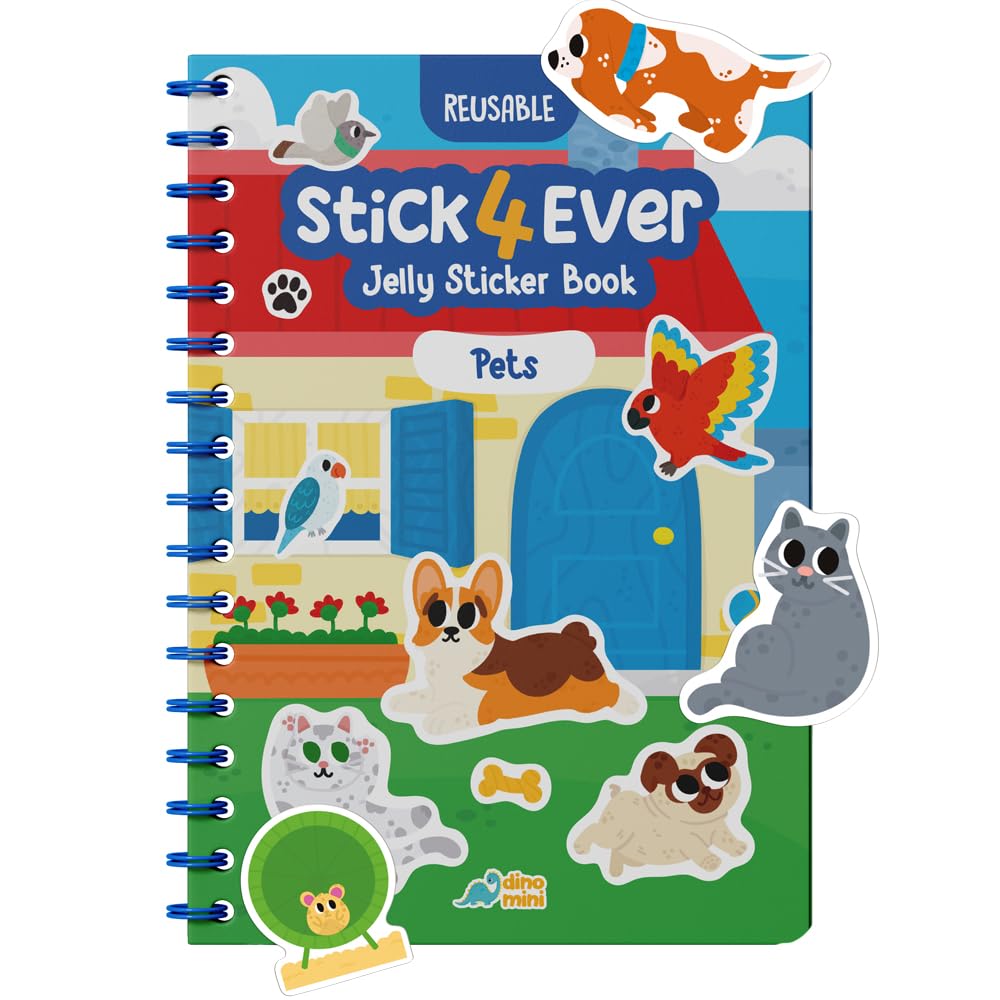 DINO MINI Stick4Ever Jelly Sticker Book page with colorful scenes for toddler play.