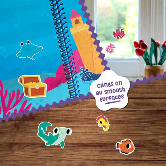 DINO MINI Stick4Ever jelly stickers on window showing reusable play.