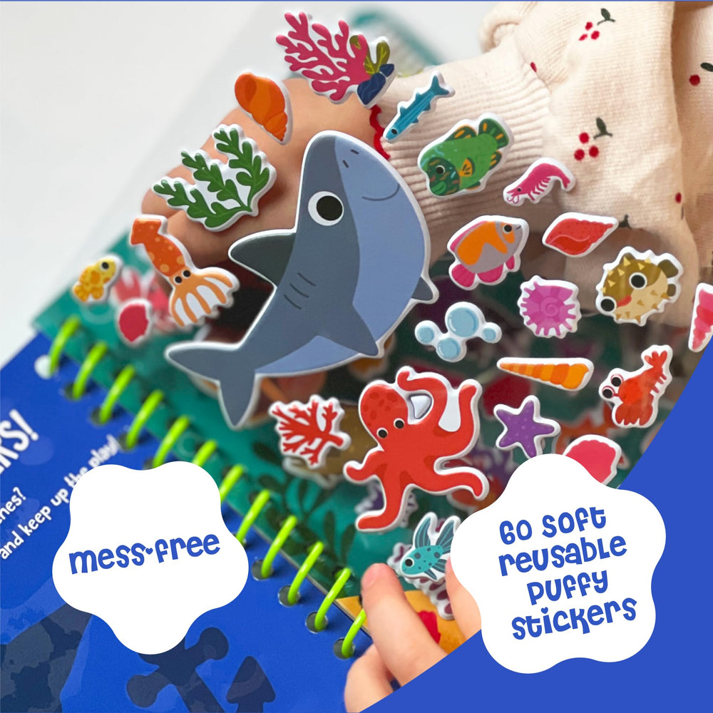 DINO MINI Stickypuff scene 3: colorful stickers sharpen fine motor skills and focus.