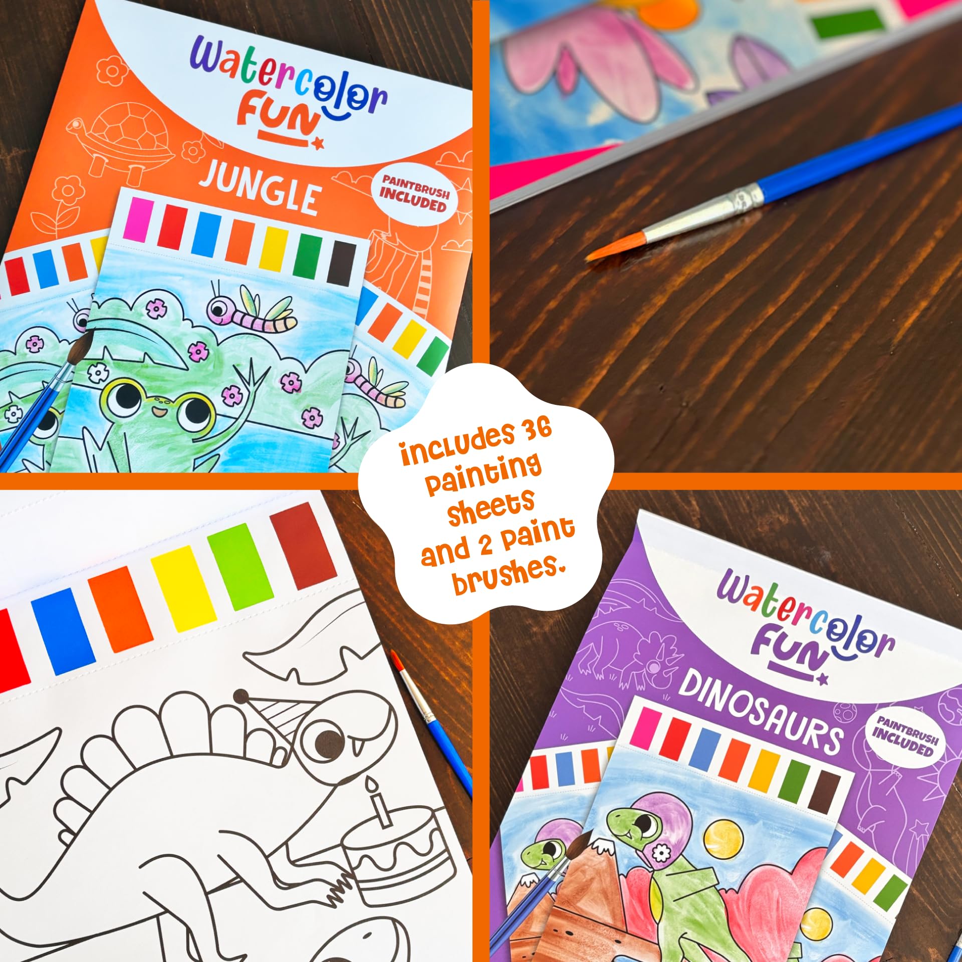 DINO MINI Watercolor Fun Pack contents display the books and tools for quick, all-in-one creativity.