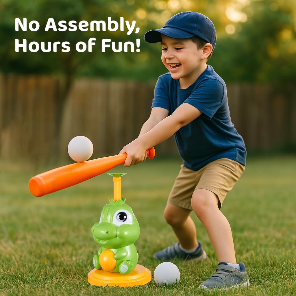 Dinoland lightweight plastic bat shown with easy handling for kids.