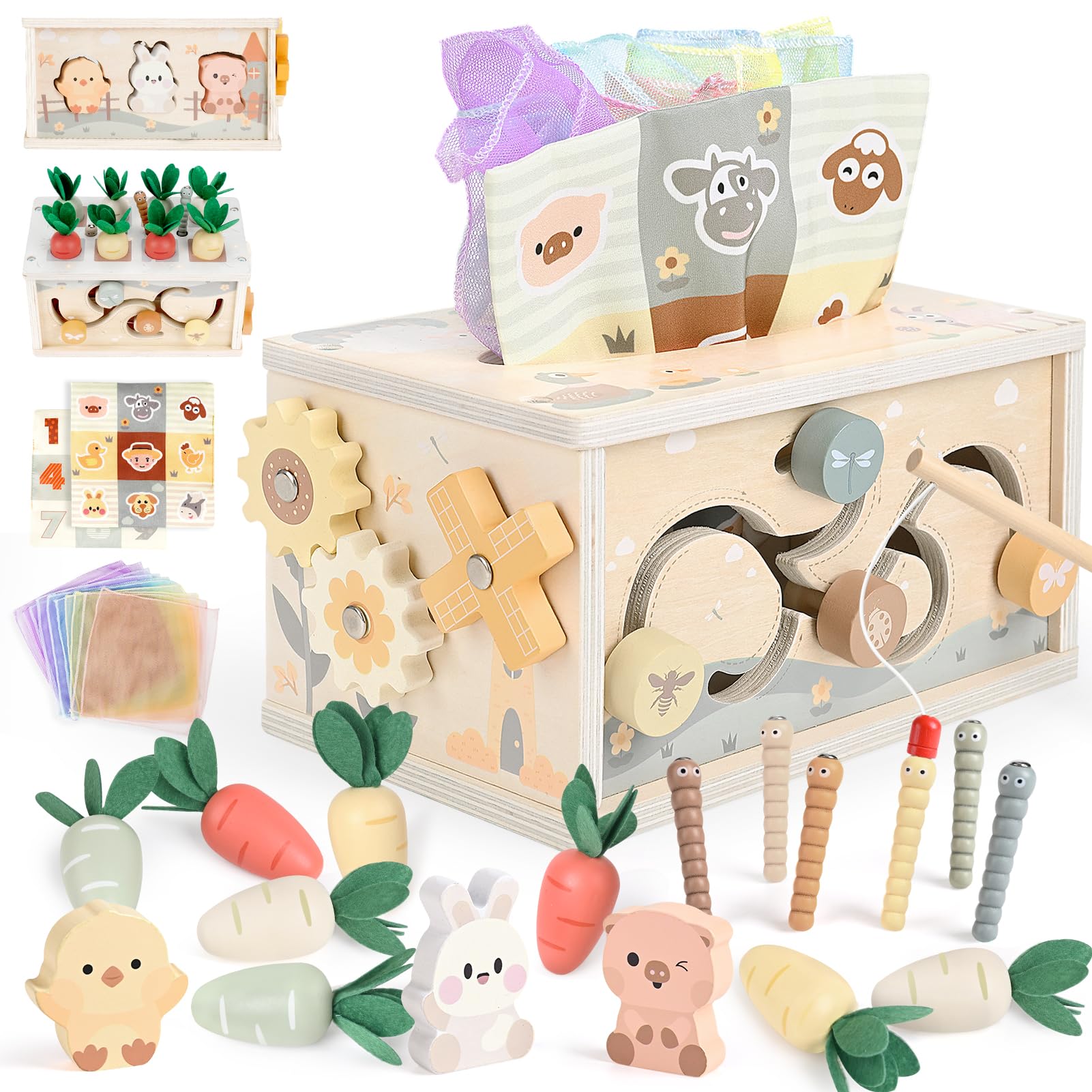 DINORUN Baby Tissue Box Toy: colorful box content to spark sensory exploration and fine motor play.